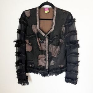 SAVE THE QUEEN Embellished Blazer with Mixed Textured Fabrics